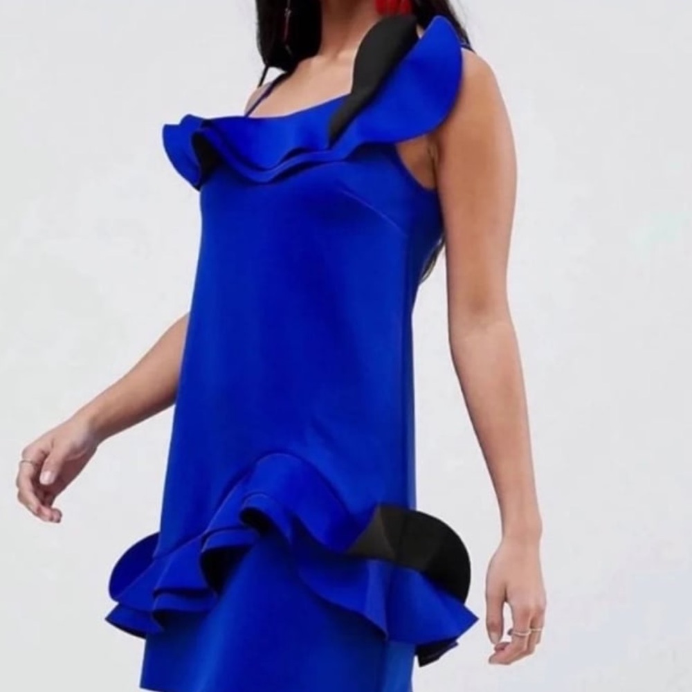 Asos Exclusive Bonded Ruffle Shoulder Dress